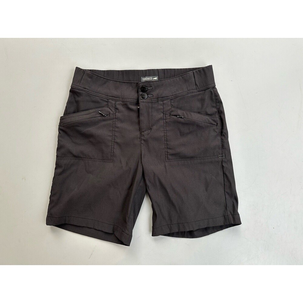 Toad & Co Women's Flextime Shorts 8" Black Stretchy Waistband Pockets - Size 8